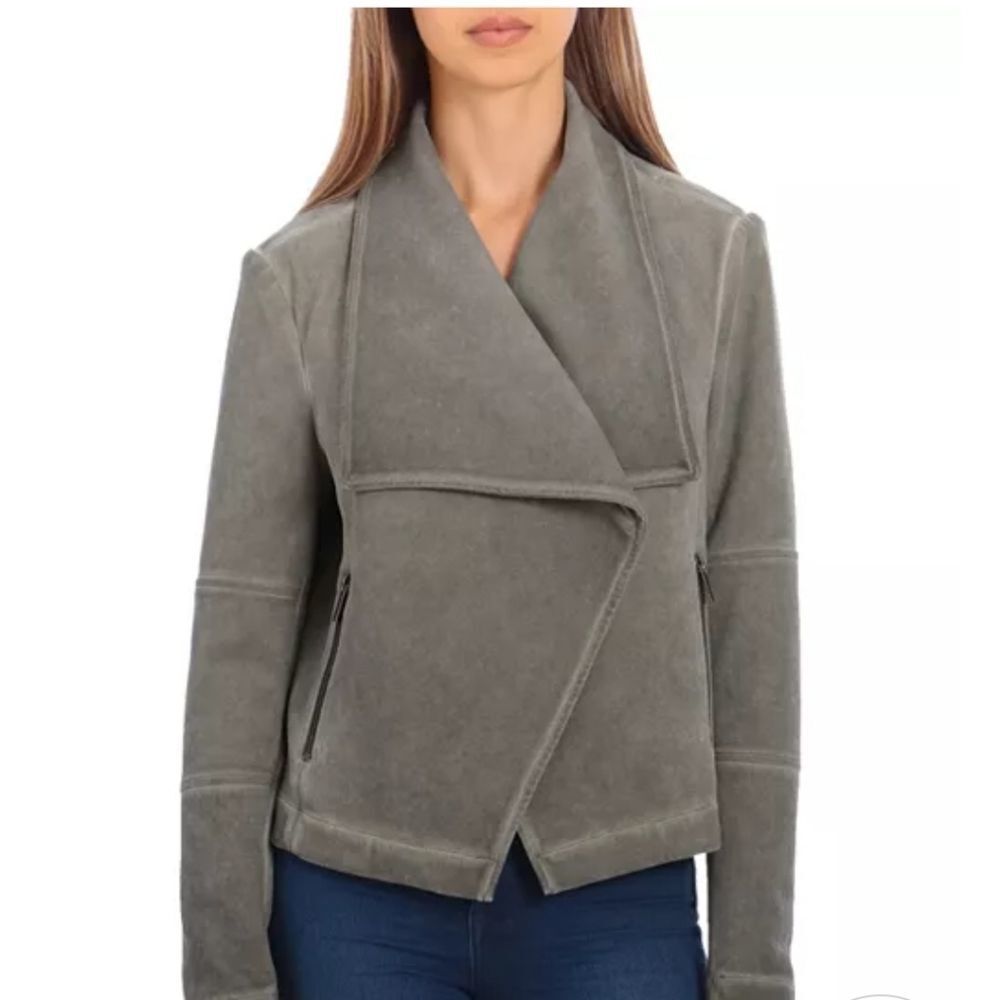 Bagatelle Washed Scuba Faux-Suede Drape Jacket - Picture 4 of 13